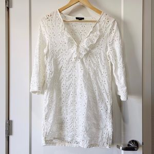 J.Crew Ruffled Beach Tunic in Laser-cut Eyelet in ivory size XS